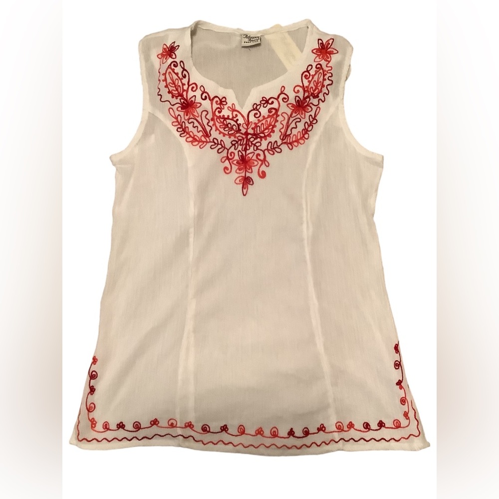 Embroidered Cotton Sleeveless Top - Free Size